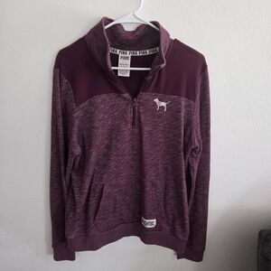 Victoria's Secret PINK Burgundy Quarter-zip Sweater Womens Large Logo Dog